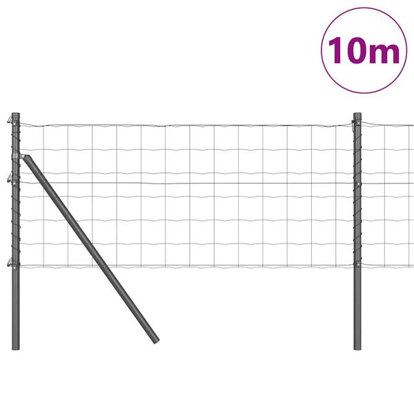 vidaXL Zaun mit Pfosten Grau 0,8 x 10 m Stahl
