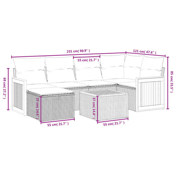 vidaXL 6-tlg. Garten-Sofagarnitur mit Kissen Beige Poly Rattan