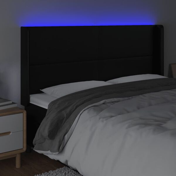 vidaXL LED Kopfteil Schwarz 163x16x118/128 cm Kunstleder