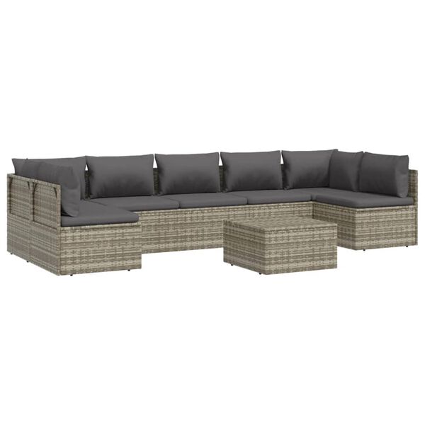 vidaXL 8-tlg. Garten-Lounge-Set mit Kissen Grau Poly Rattan