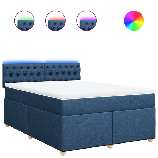 vidaXL Boxspringbett mit Matratze Blau 160x200 cm Stoff