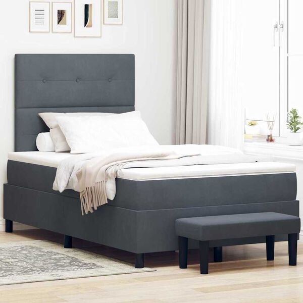 vidaXL Boxspringbett mit Matratze Dunkelgrau 120 x 200 cm Samt