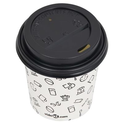 vidaXL Kaffee-Pappbecher mit Deckeln 1000 Stk. 200 ml Weiß und Schwarz