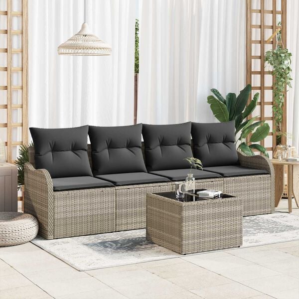 vidaXL Gartensofa-set Hellgrau Poly-Rattan
