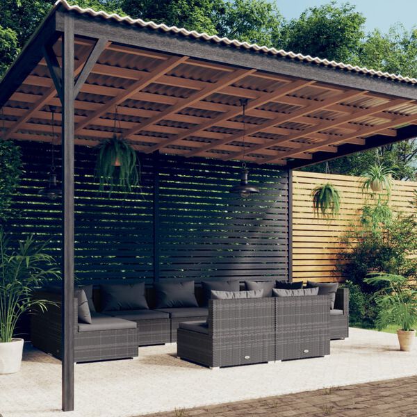 vidaXL 9-tlg. Garten-Lounge-Set mit Kissen Grau Poly Rattan
