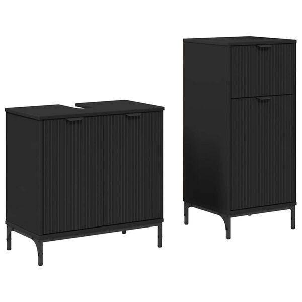 vidaXL Badezimmerm&ouml;bel Set mit Schubladen 2 pcs Schwarz Holzwerkstoff
