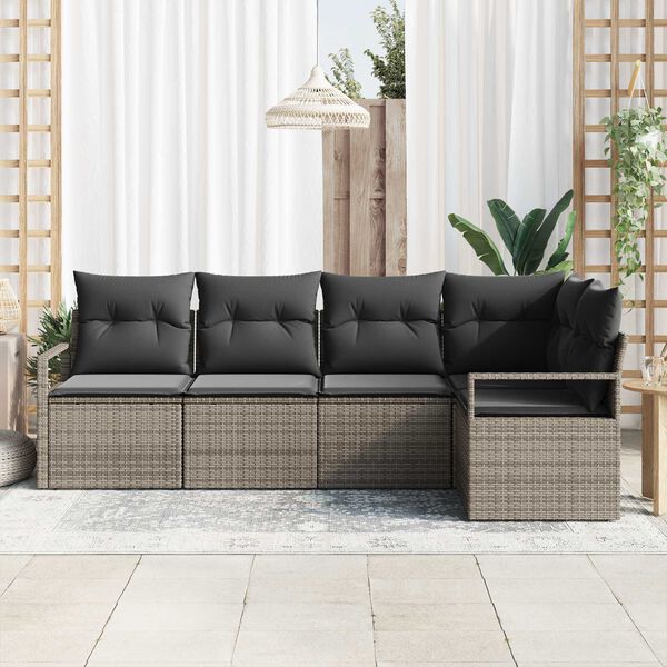 vidaXL Sofa Set 5 pcs Grau Poly-Rattan