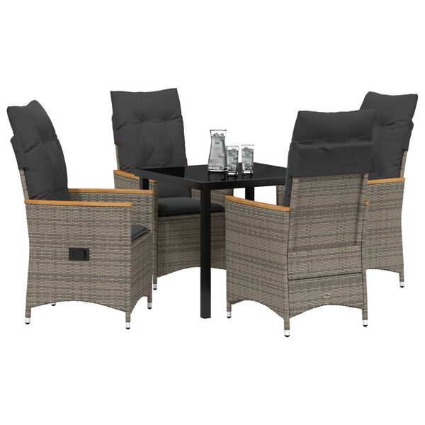 vidaXL Garten Essgruppe mit Kissen 5 pcs Grau Poly-Rattan