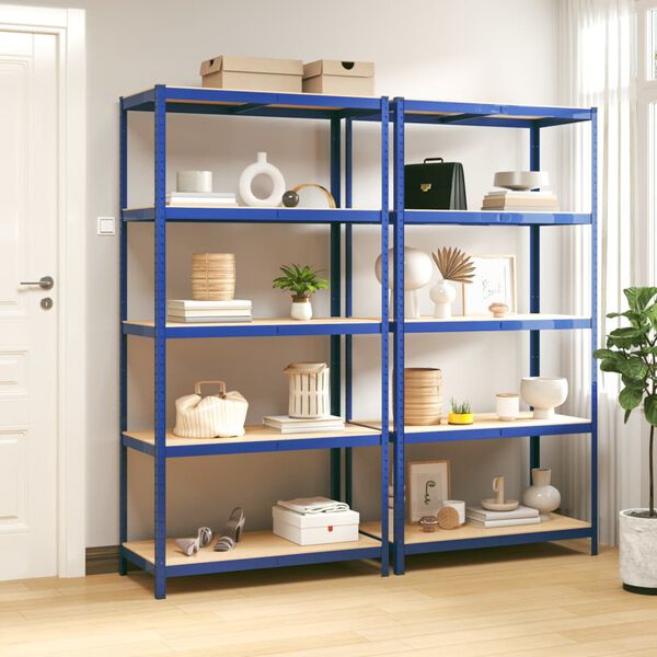 vidaXL Regale mit 5 B&ouml;den 2 Stk. Blau Stahl & Holzwerkstoff