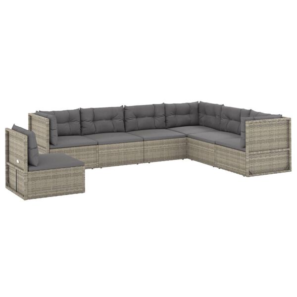 vidaXL 7-tlg. Garten-Lounge-Set mit Kissen Grau Poly Rattan