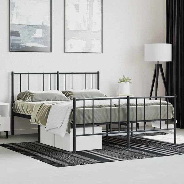 vidaXL Metallbett ohne Matratze mit Fu&szlig;teil Schwarz 160x200 cm