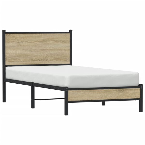 vidaXL Metallbett ohne Matratze Sonoma-Eiche 90x200 cm