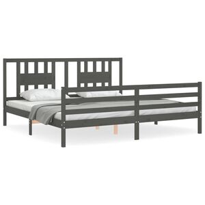 vidaXL Massivholzbett mit Kopfteil Grau 200x200 cm
