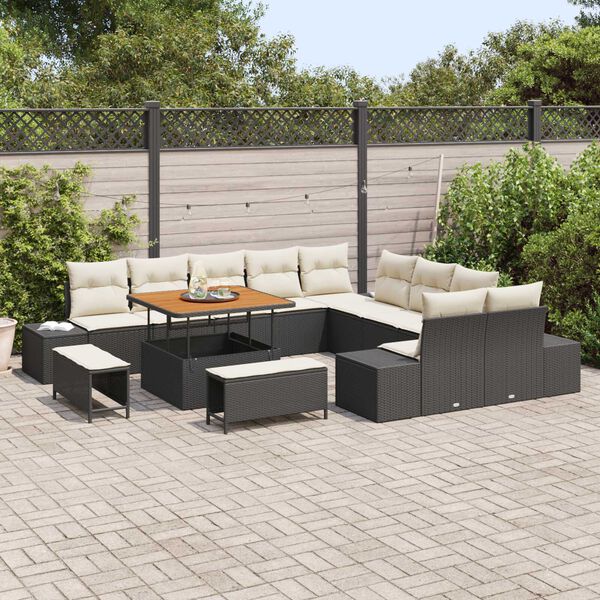 vidaXL Gartensofa-set mit Kissen 13 pcs Schwarz Poly-Rattan