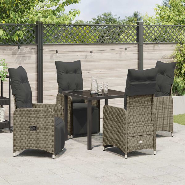 vidaXL Garten Essgruppe mit Kissen 5 pcs Grau Poly Rattan