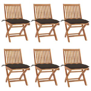 vidaXL Klappbare Gartenst&uuml;hle mit Kissen 6 Stk. Massivholz Teak
