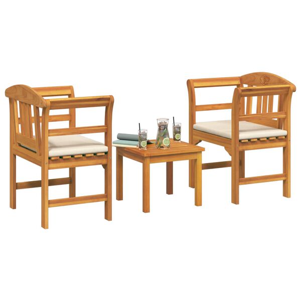 vidaXL M&ouml;belset mit Kissen 3 pcs Natur Massivholz Akazie