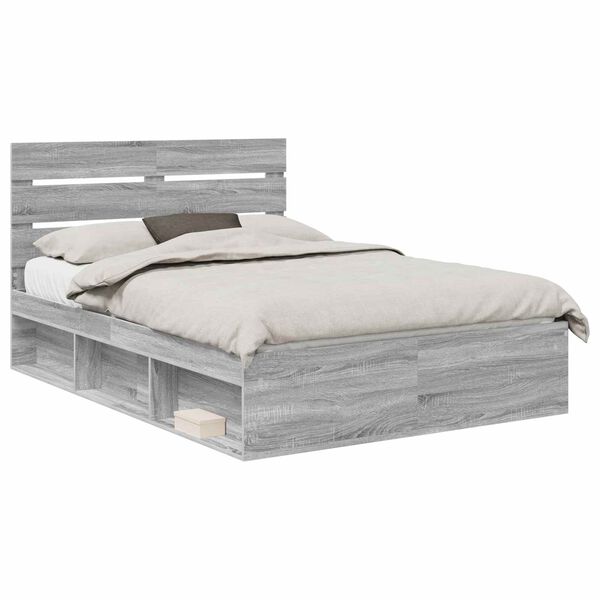 vidaXL Bettrahmen Graues Sonoma 150 x 200 cm Massives Kiefernholz