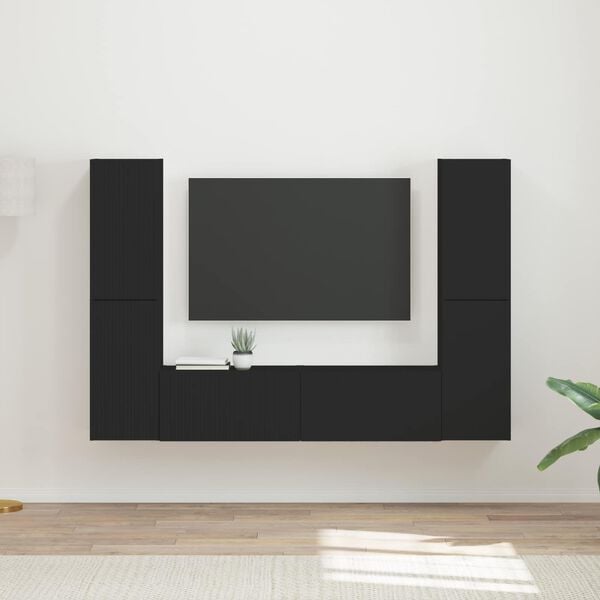 vidaXL TV-Schrankset 6 pcs Schwarz Holzwerkstoff