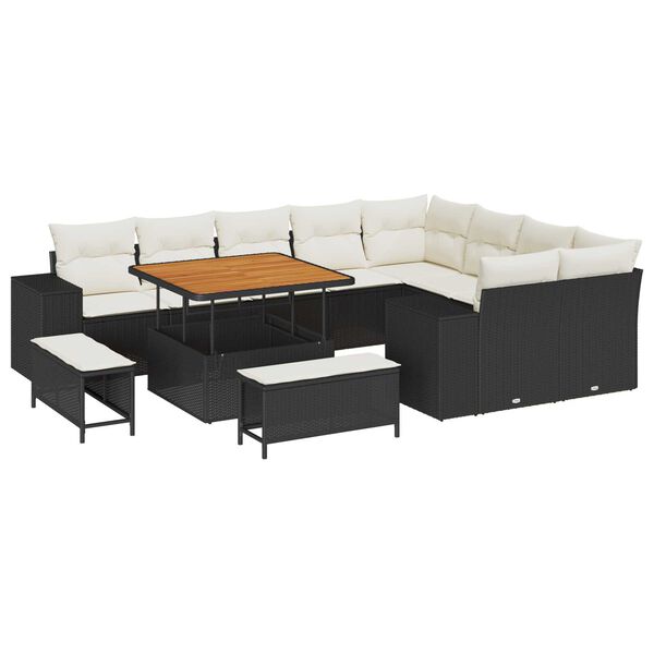 vidaXL Garten-Sofa-Set mit Kissen mit Kissen 12 pcs Schwarz und Creme