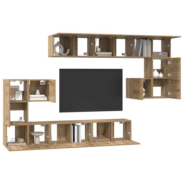 vidaXL TV-Schrankset Wandmontiert 10 pcs Artisan-Eiche Holzwerkstoff