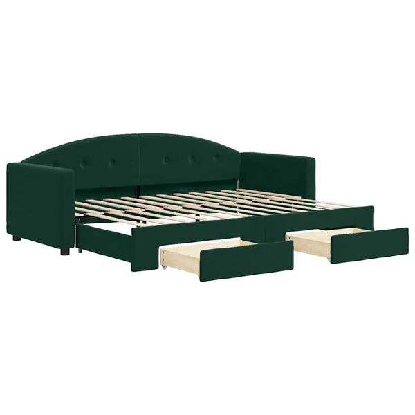 vidaXL Tagesbett Ausziehbar mit Schubladen Dunkelgr&uuml;n 80x200 cm Samt