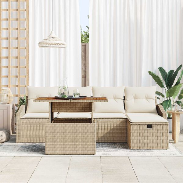 vidaXL Garten-Sofa-Set mit Kissen mit Speicher 6 pcs Beige Poly Rattan