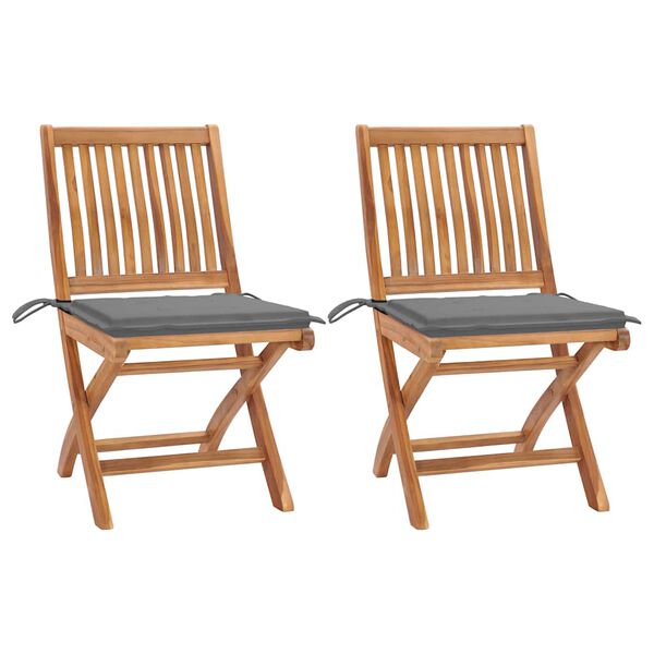 vidaXL Gartenst&uuml;hle 2 Stk. mit Grauen Kissen Teak Massivholz