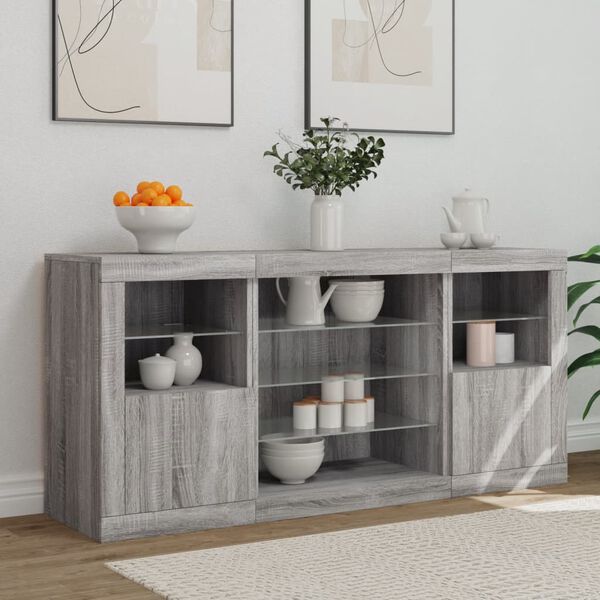 vidaXL Sideboard mit LED-Leuchten Grau Sonoma 142,5x37x67 cm