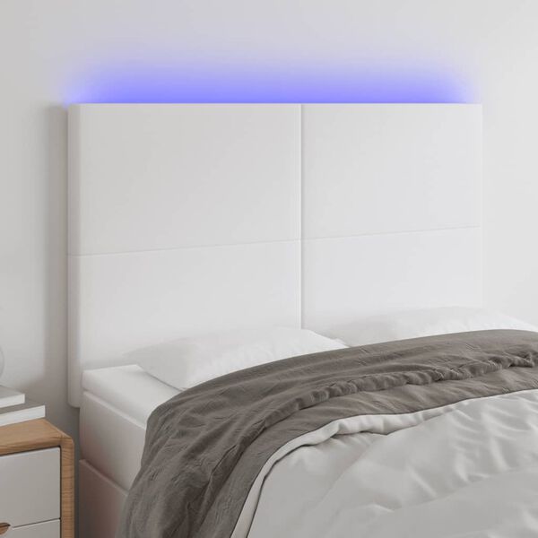 vidaXL LED Kopfteil Wei&szlig; 144x5x118/128 cm Kunstleder