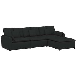 vidaXL Modulares Sofa mit Fu&szlig;hocker und Kissen Schwarz