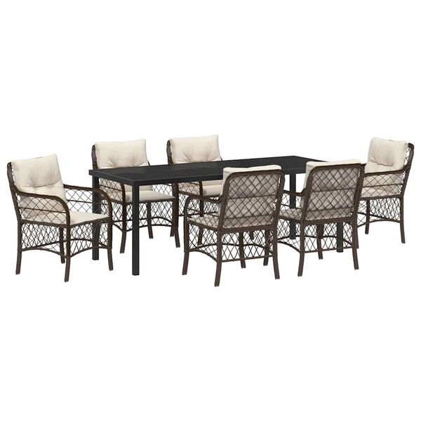 vidaXL Garten Essgruppe mit Kissen 7 pcs Braun Poly-Rattan