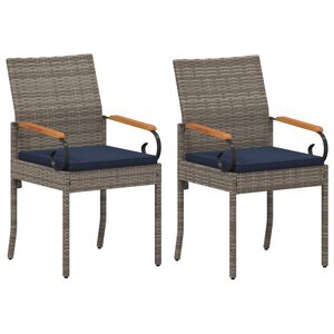 vidaXL Gartenst&uuml;hle 2 stk. Grau und Marineblau Poly-Rattan und Akazie