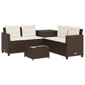vidaXL Gartensofa in L-Form mit Tisch und Kissen Braun Poly Rattan