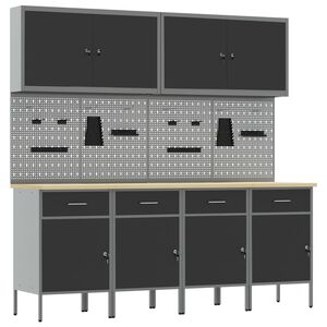 vidaXL Werkbank 10 stk. Schwarz und Grau Ingenieure Holz und Stahl