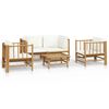 vidaXL 5-tlg. Garten-Lounge-Set mit Cremewei&szlig;en Kissen Bambus