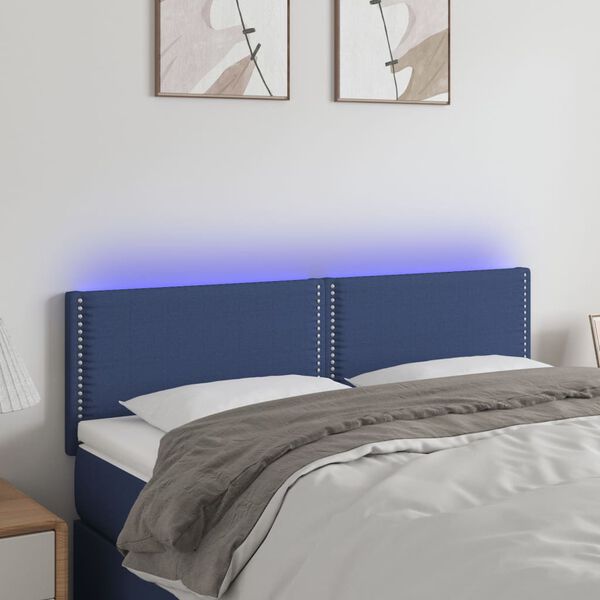 vidaXL LED Kopfteil Blau 144x5x78/88 cm Stoff