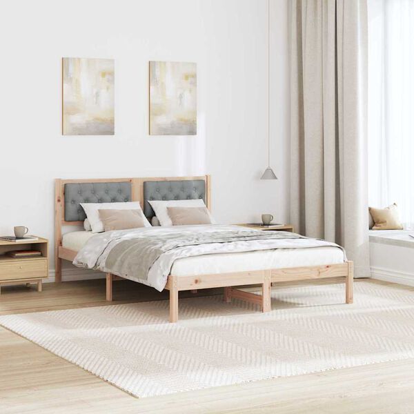 vidaXL Bettrahmen Hellgrau 140 x 190 cm Massives Kiefernholz