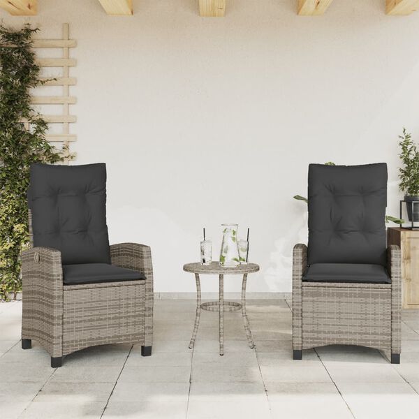 vidaXL Gartensessel mit Kissen 2 Stk. Verstellbar Grau Poly Rattan