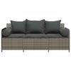 vidaXL Gartensofa mit Kissen 3-Sitzer Grau Poly Rattan