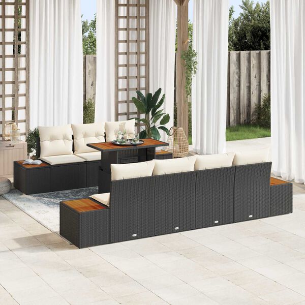vidaXL Garten-Sofa-Set mit Kissen 8 pcs Schwarz Poly Rattan