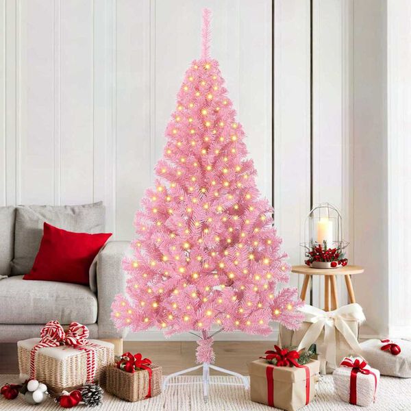 vidaXL K&uuml;nstlicher vorbeleuchteter Weihnachtsbaum Rosa 180 cm PVC