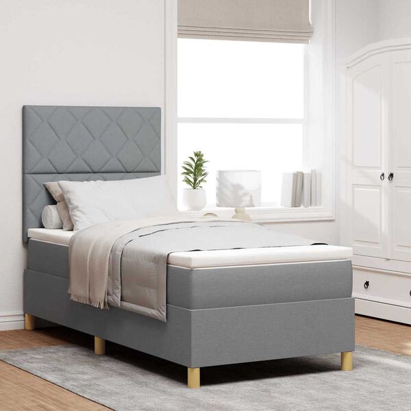 vidaXL LED Boxspringbett mit Matratze Hellgrau 100 x 200 cm Stoff