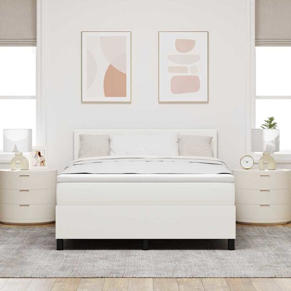 vidaXL LED Boxspringbett Creme und Wei&szlig; 160 x 200 cm Cordstoff
