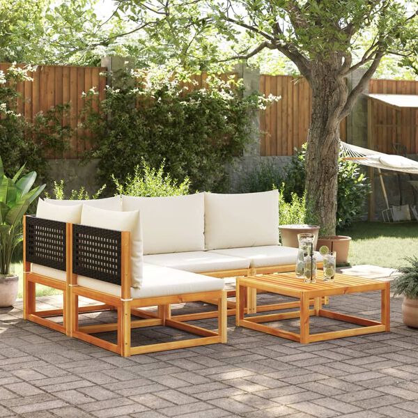 vidaXL 5-tlg. Gartensofa-Set mit Kissen Holz Akazie & Rattan