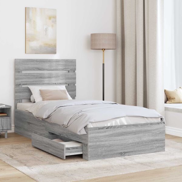 vidaXL Bettrahmen mit Kopfteil Graues Sonoma 90 x 200 cm Holzwerkstoff