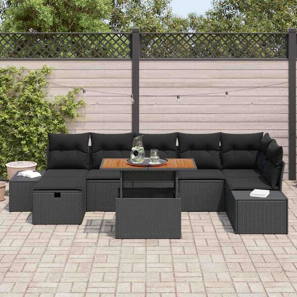 vidaXL Garten-Sofa-Set 8 pcs Schwarz Poly-Rattan