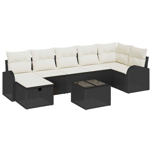 vidaXL Garten-Sofa-Set mit Kissen 8 pcs Schwarz Poly Rattan