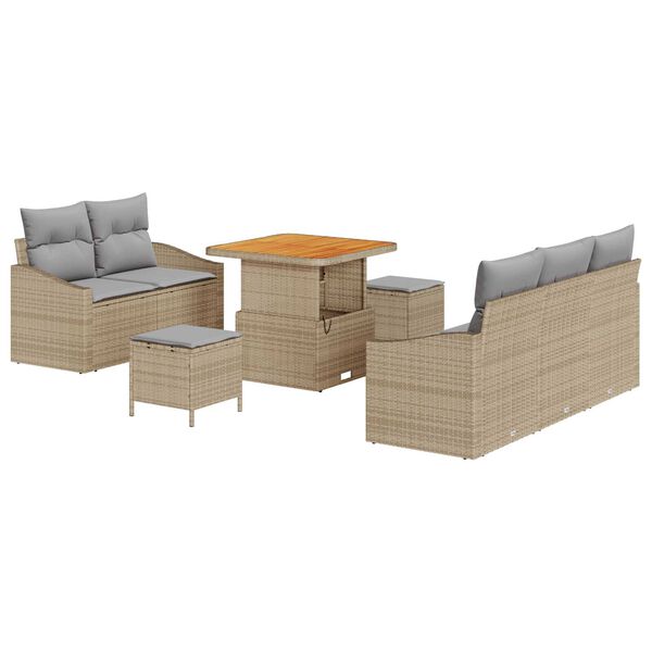 vidaXL Garten-Sofa-Set mit Kissen 8 pcs Beige Poly Rattan