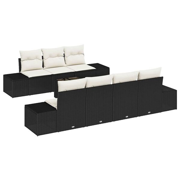 vidaXL Garten-Sofa-Set mit Kissen 8 pcs Schwarz und Creme Poly-Rattan